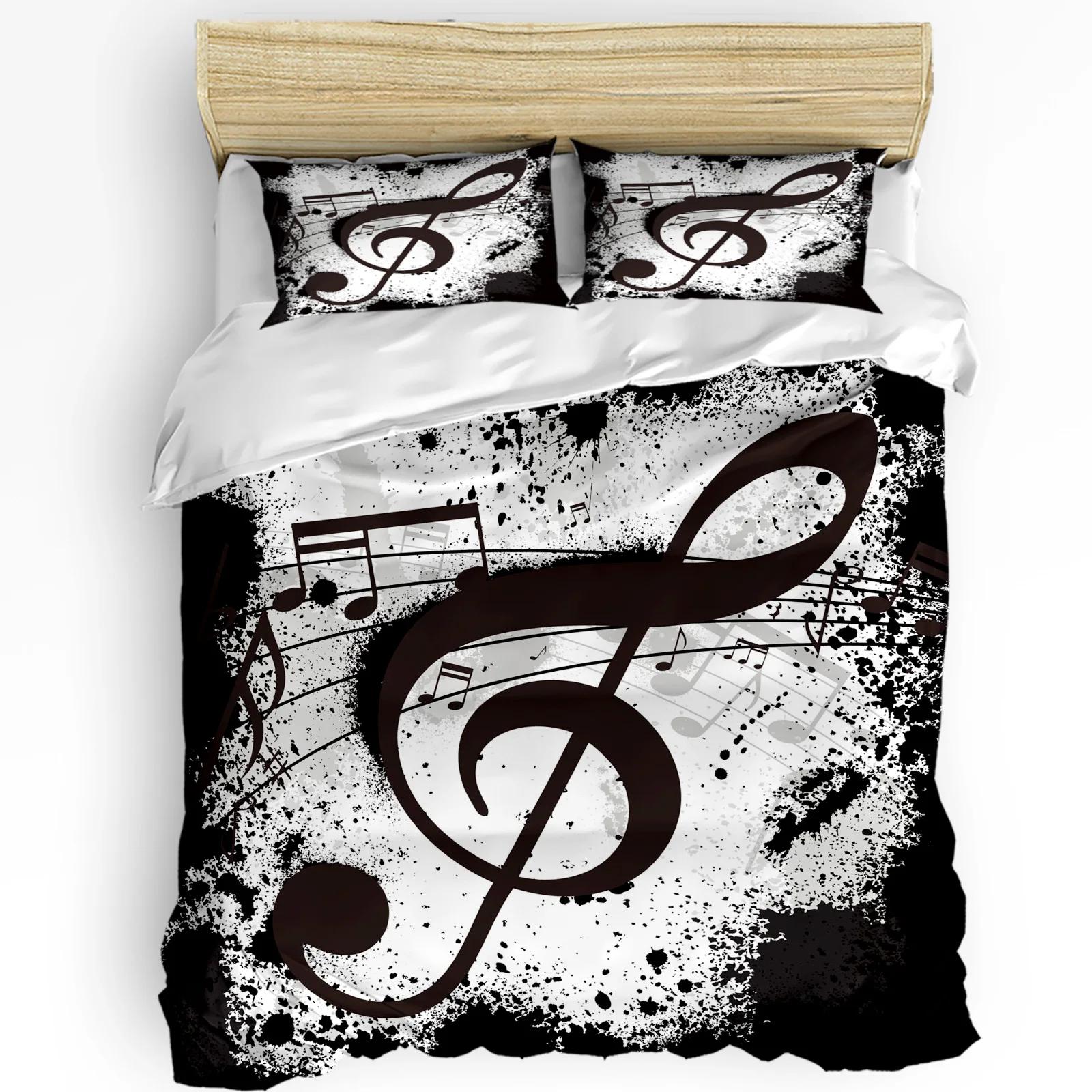 Music Notes Dot Drop Quaver Black Splash Ink Art Bedding Set 3pcs Duvet Cover Pillowcase Quilt Cover Double Bed Set
